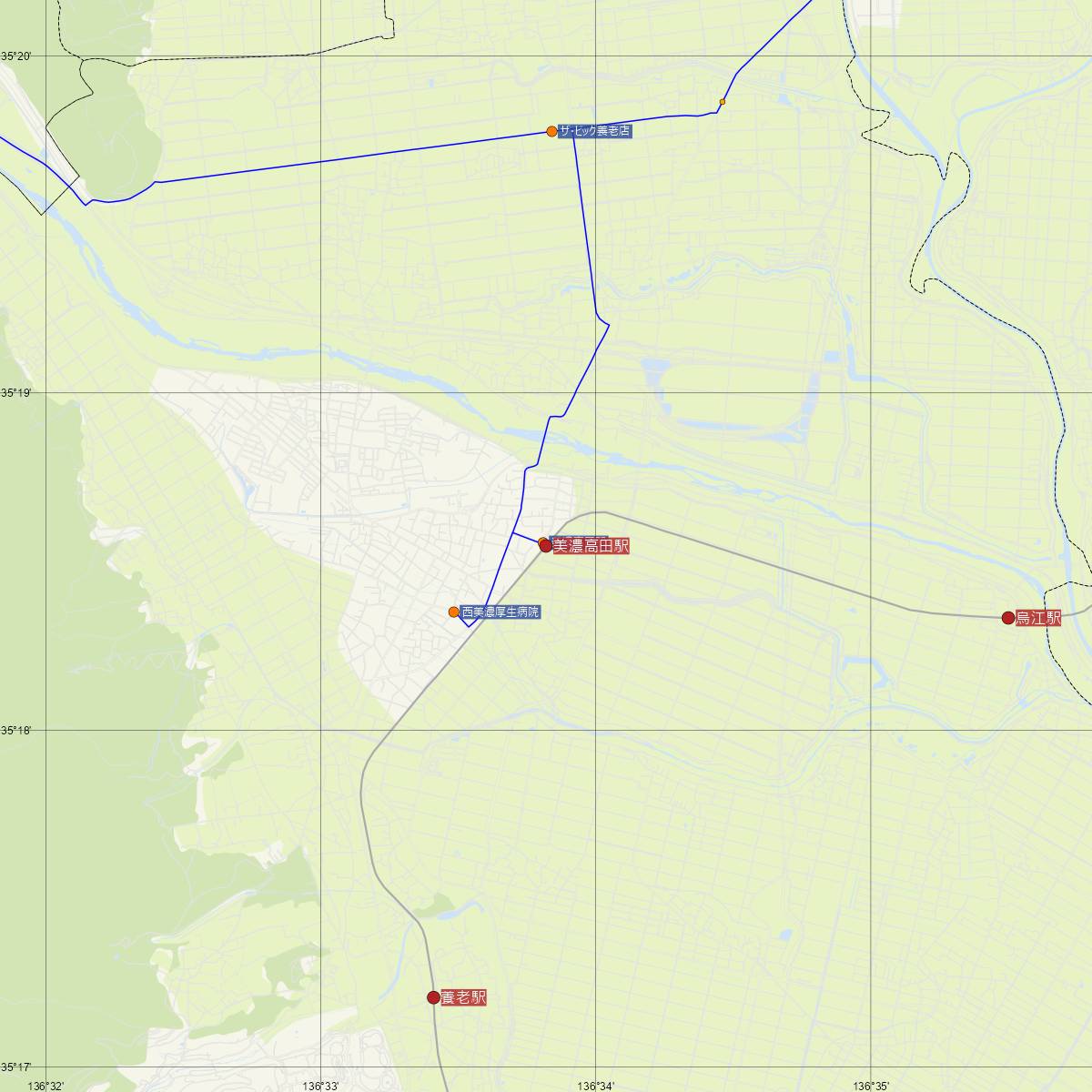 美濃高田駅（養老線）周辺のバス路線図
