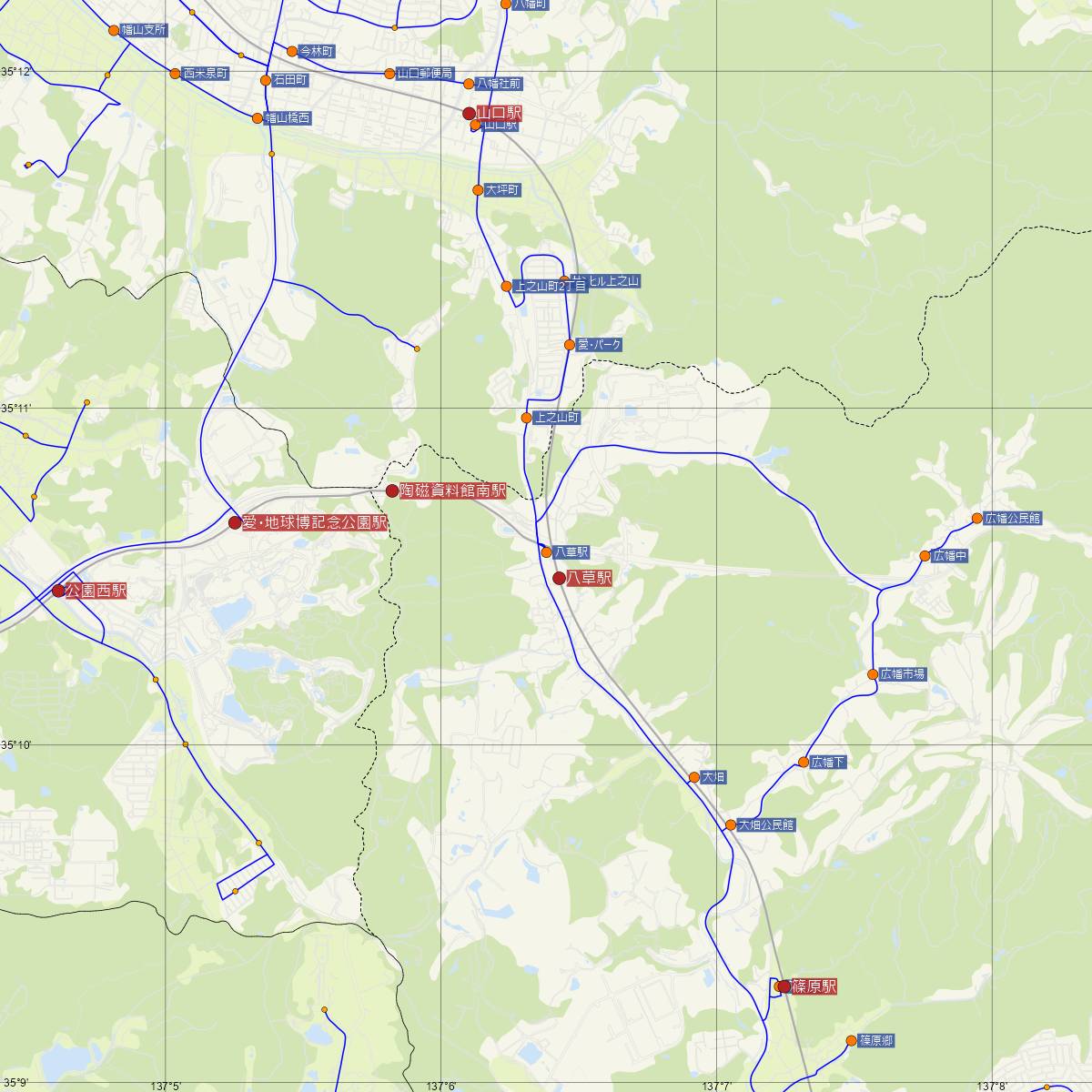 八草駅（愛知高速交通）周辺のバス路線図