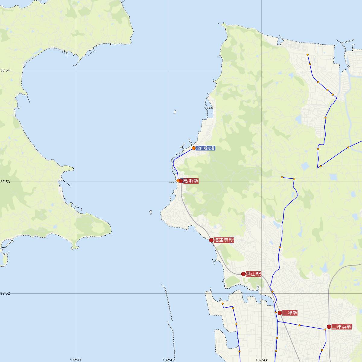 高浜駅（伊予鉄道）周辺のバス路線図