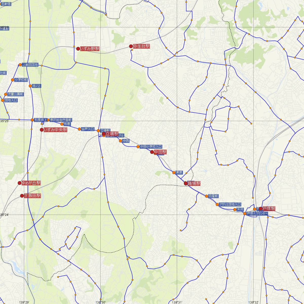 中田駅（横浜市営地下鉄）周辺のバス路線図