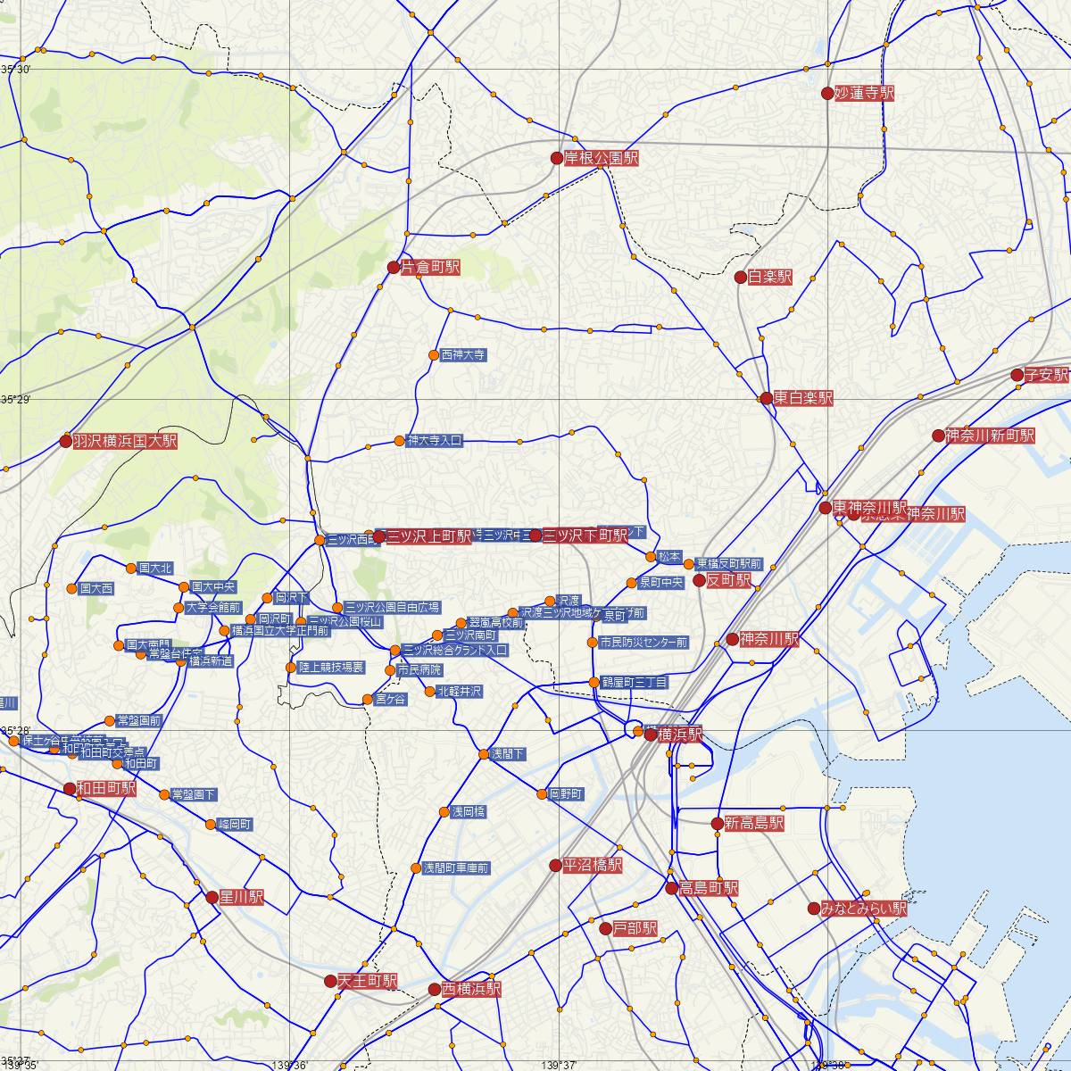 三ツ沢下町駅（横浜市営地下鉄）周辺のバス路線図