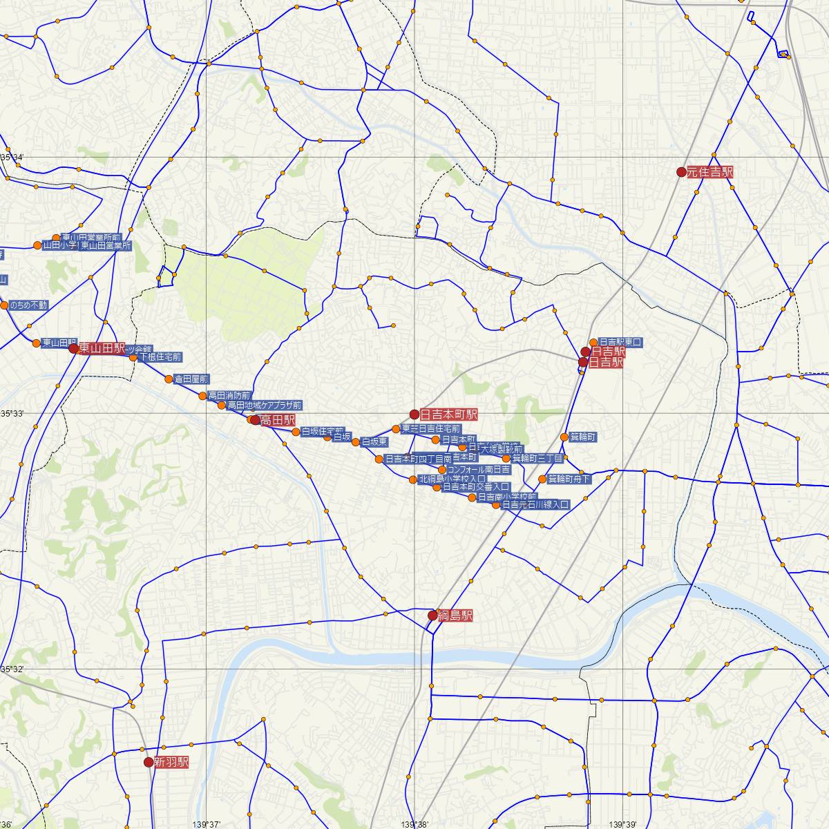 日吉本町駅（横浜市営地下鉄）周辺のバス路線図