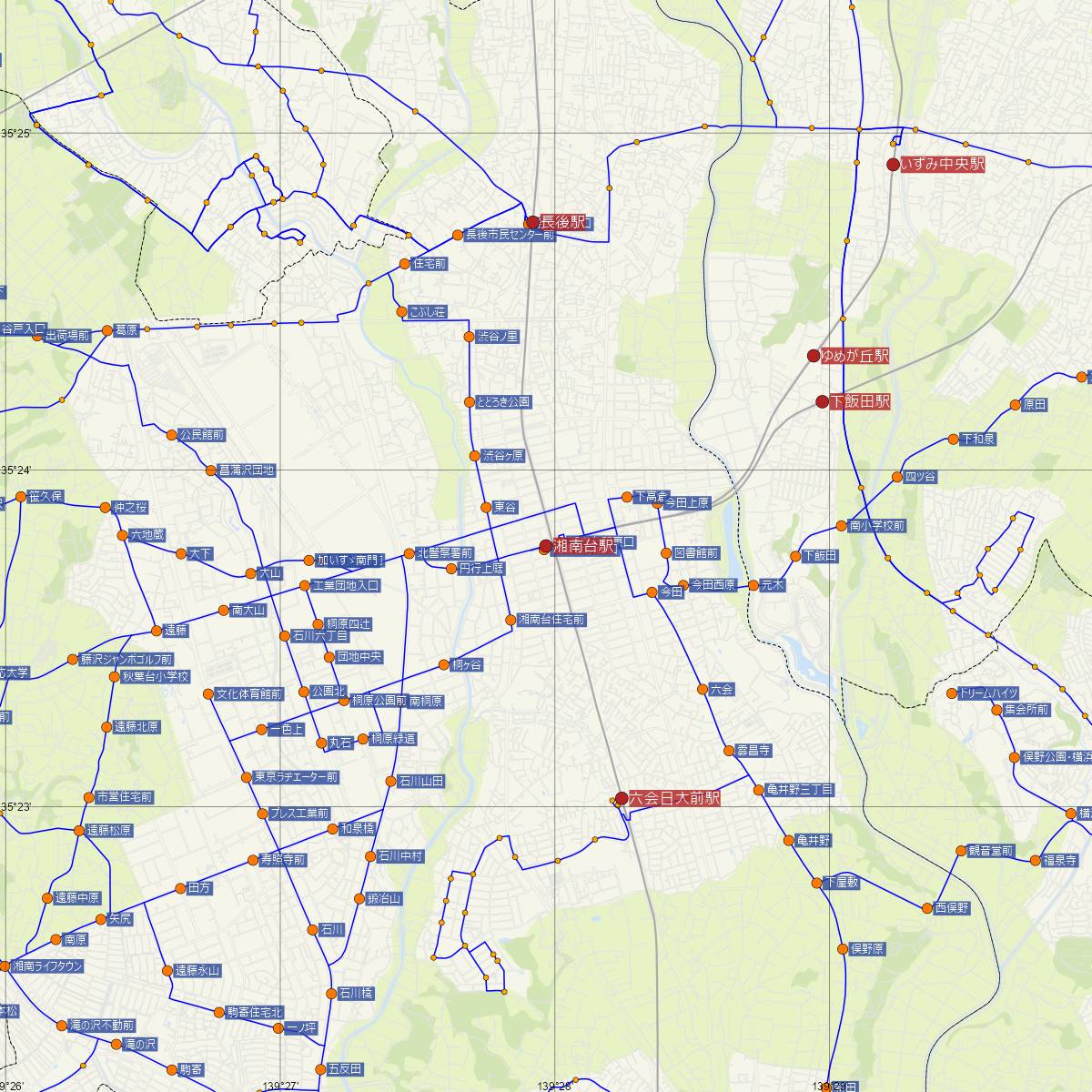 湘南台駅（横浜市営地下鉄）周辺のバス路線図