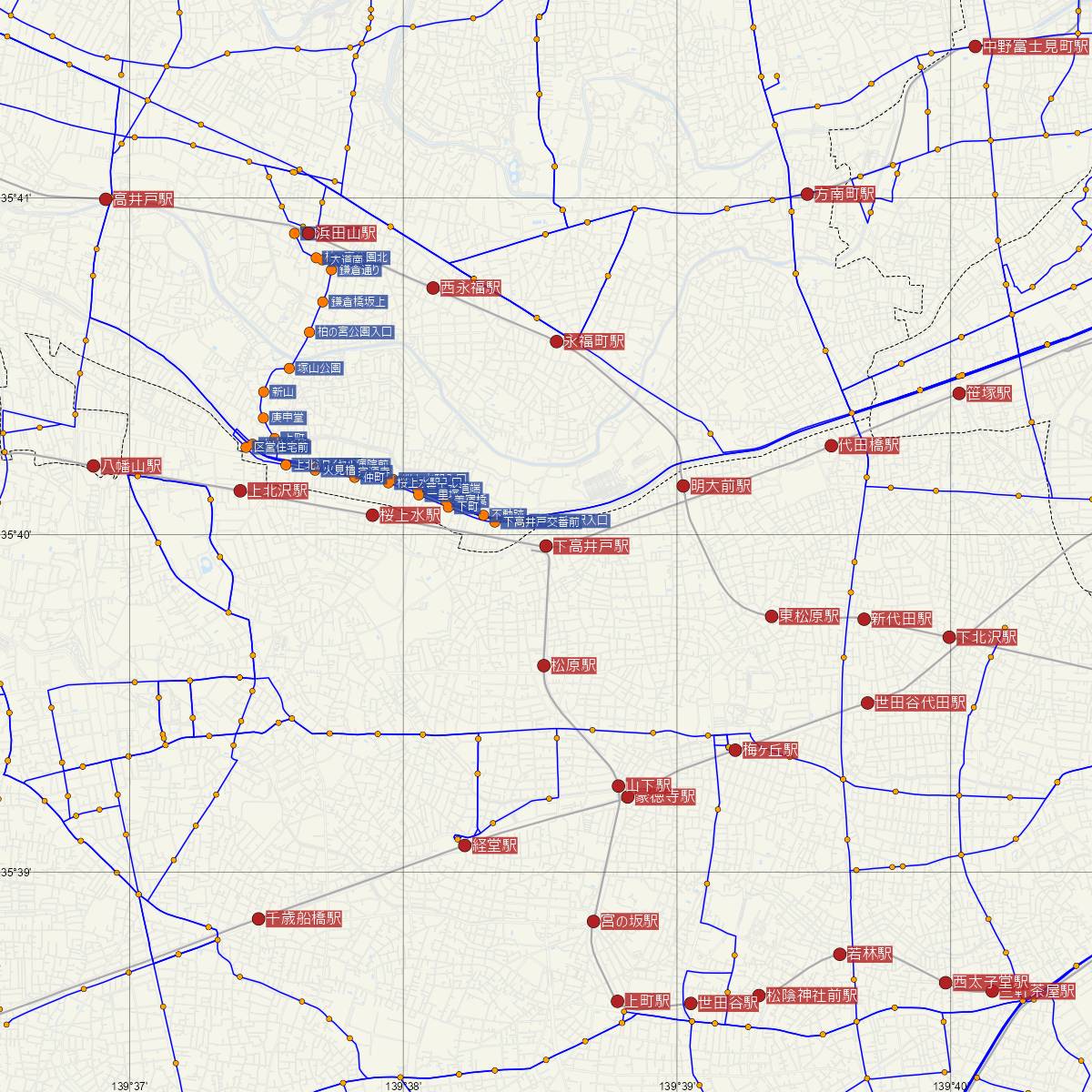 下高井戸駅（京王線）周辺のバス路線図