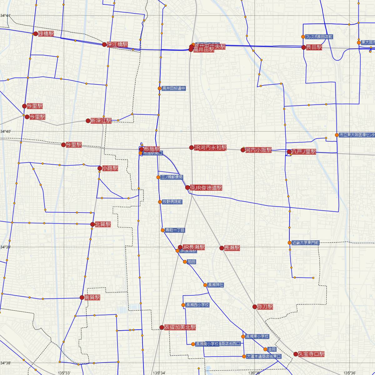 俊徳道駅（近鉄電車）周辺のバス路線図