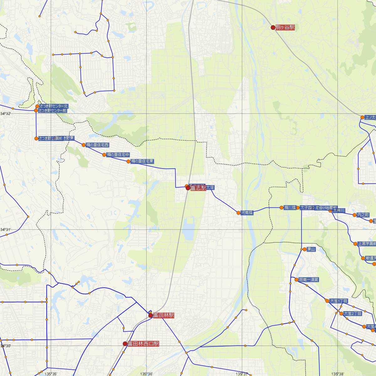 喜志駅（近鉄電車）周辺のバス路線図