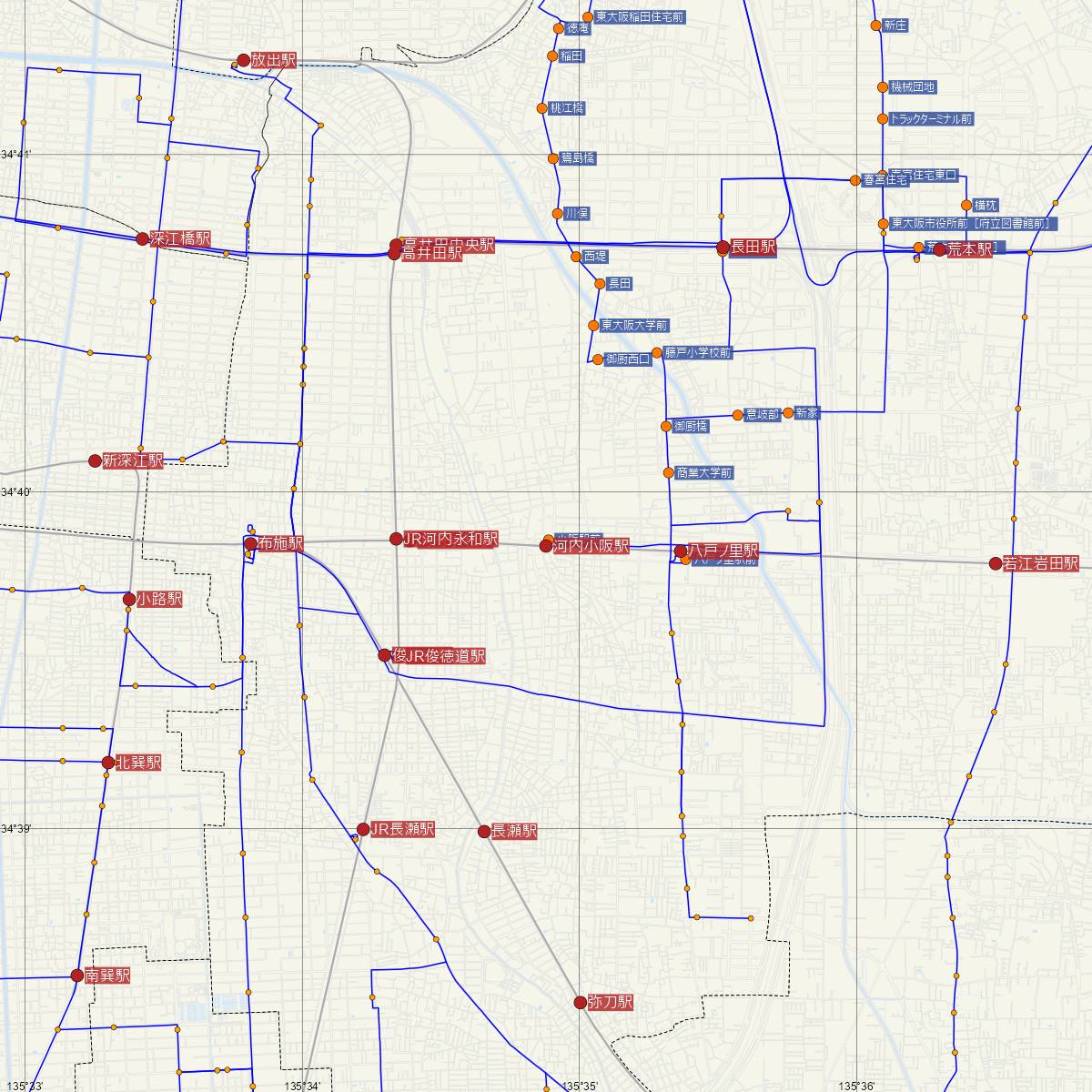 河内小阪駅（近鉄電車）周辺のバス路線図