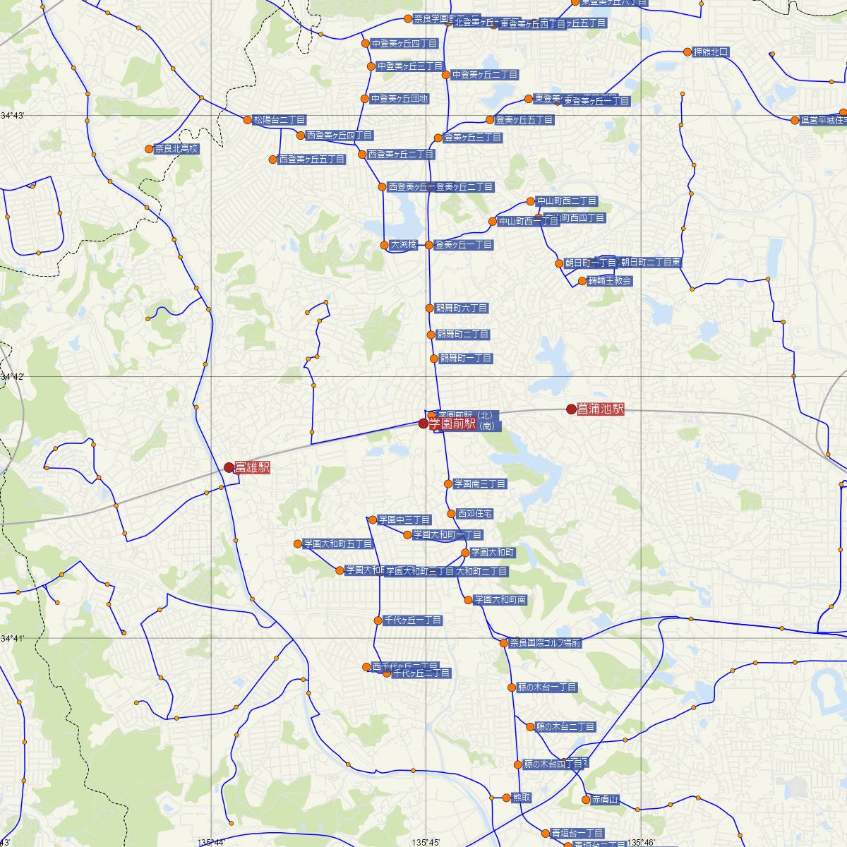学園前駅（近鉄電車）周辺のバス路線図