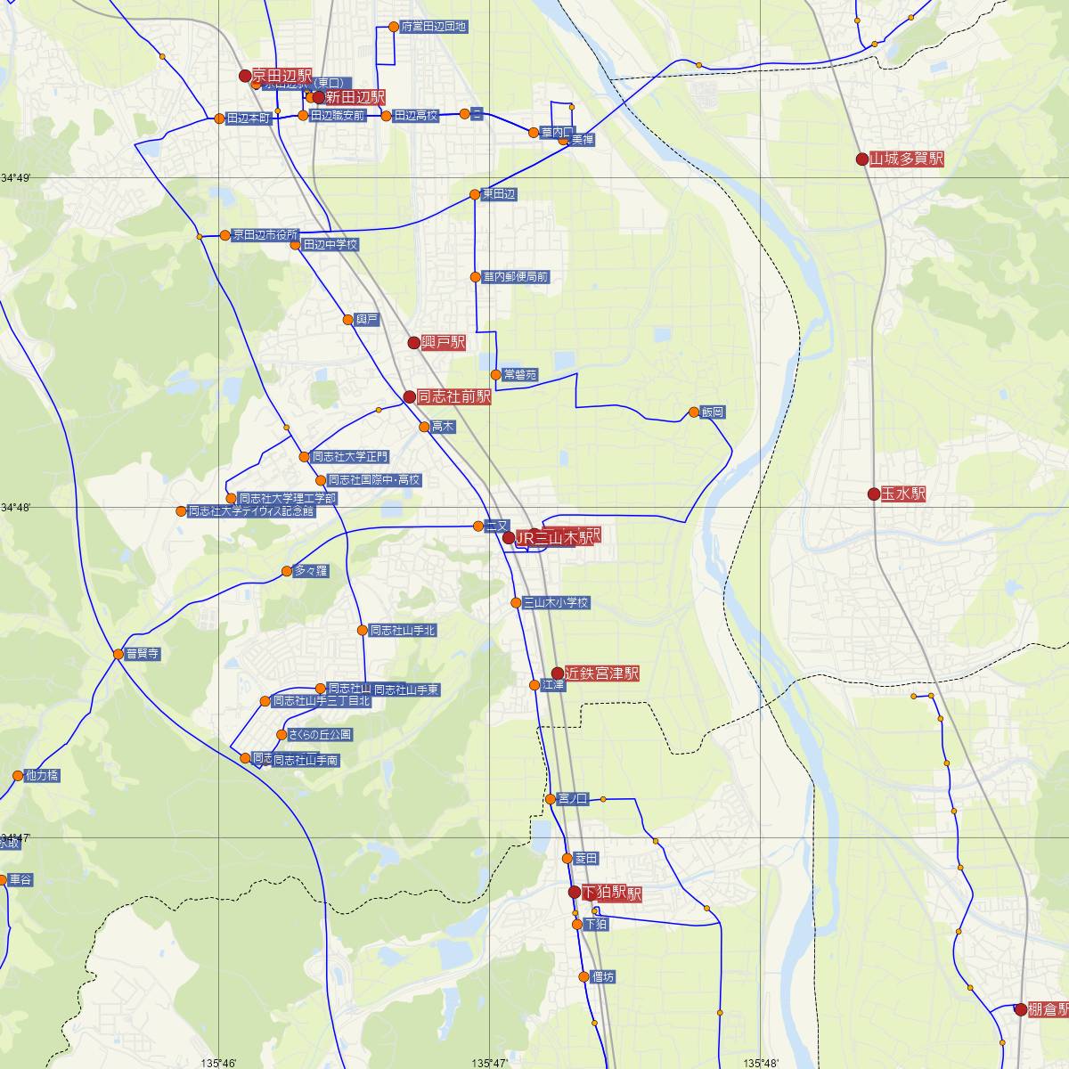 三山木駅（近鉄電車）周辺のバス路線図