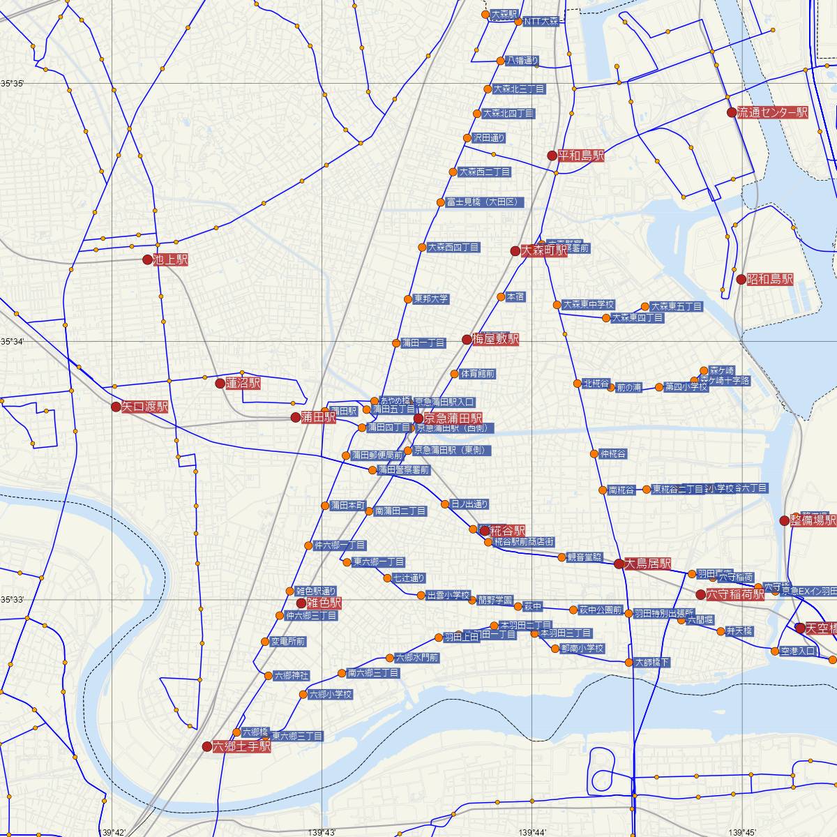 京急蒲田駅（京浜急行）周辺のバス路線図