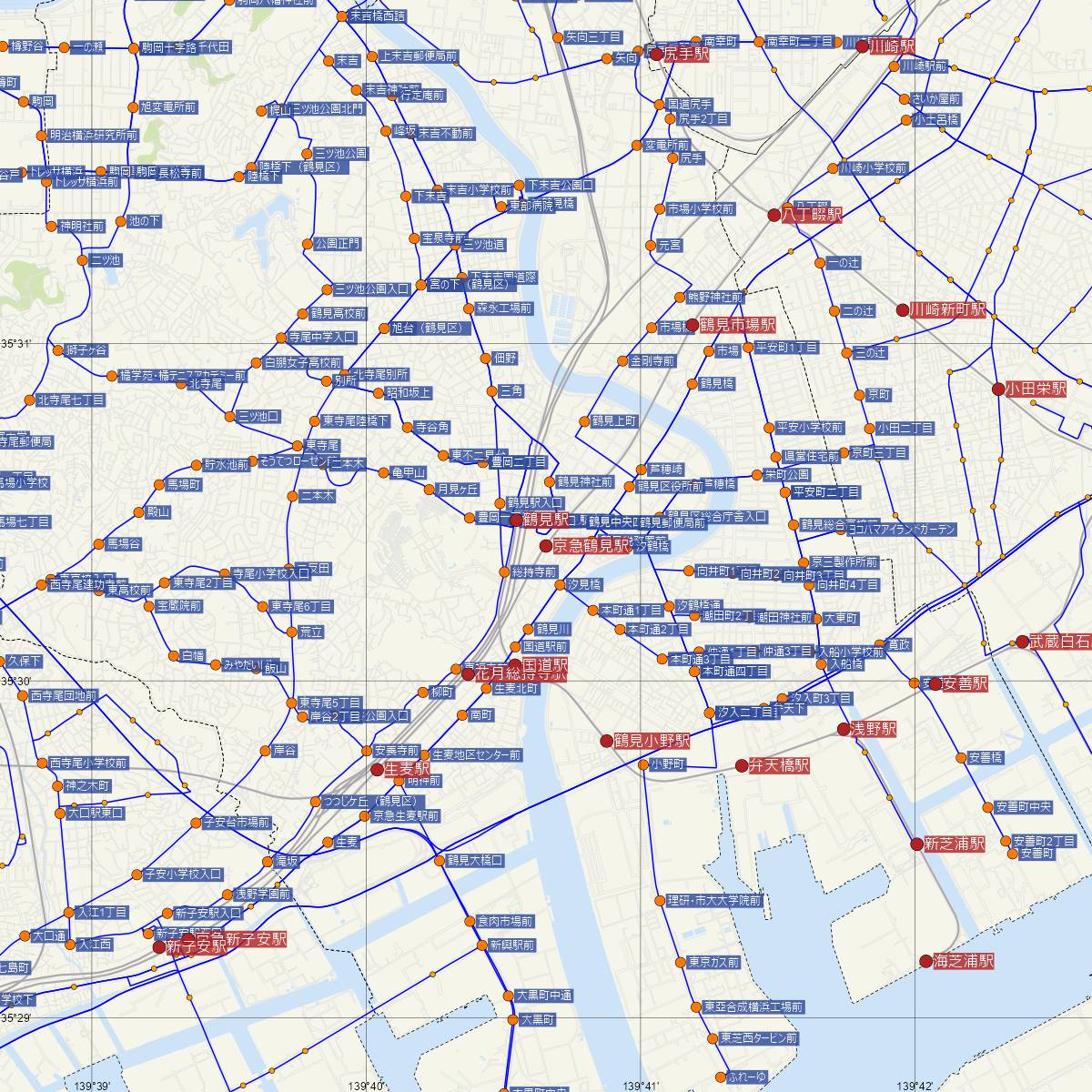 京急鶴見駅（京浜急行）周辺のバス路線図