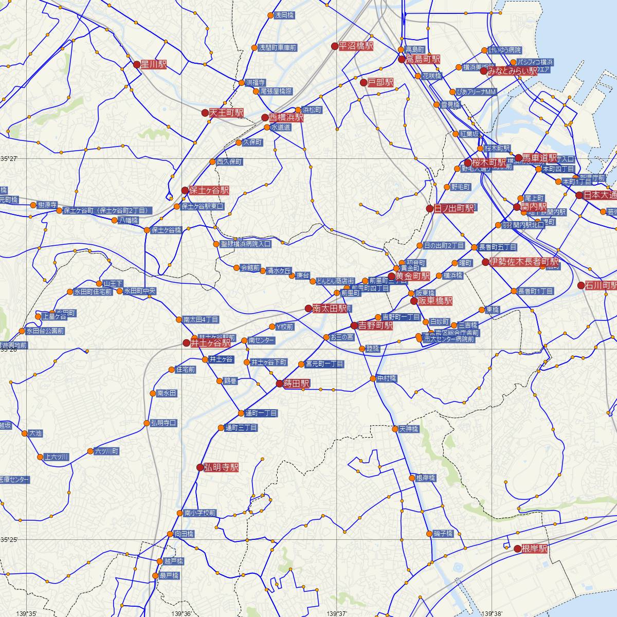 南太田駅（京浜急行）周辺のバス路線図