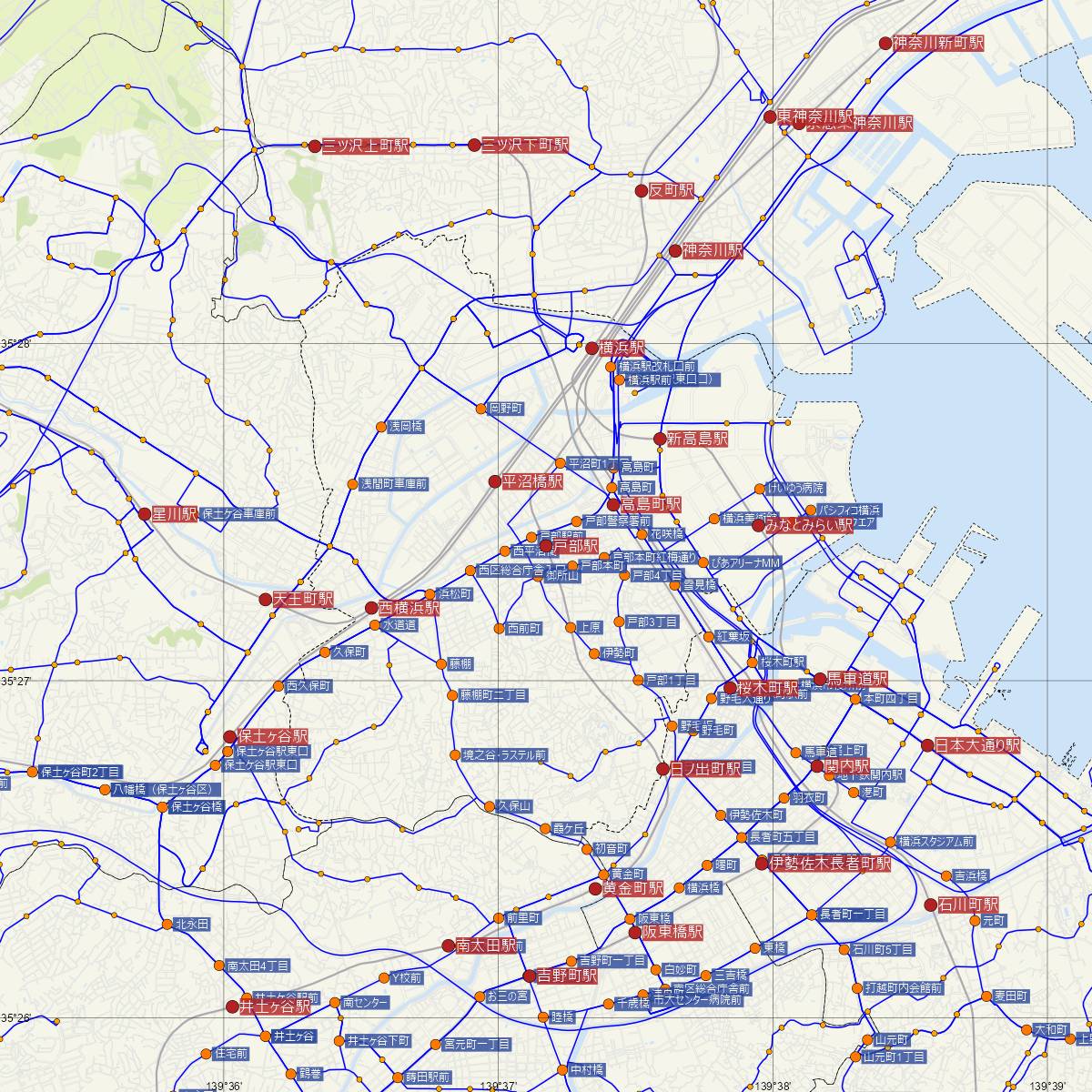 戸部駅（京浜急行）周辺のバス路線図