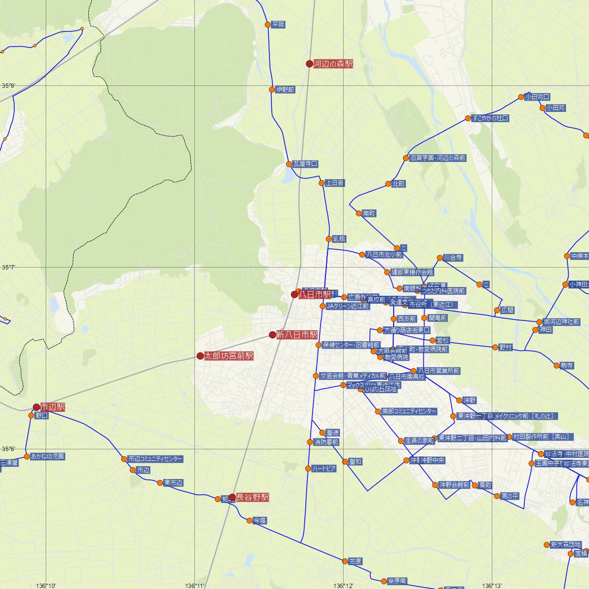 八日市駅（近江鉄道）周辺のバス路線図