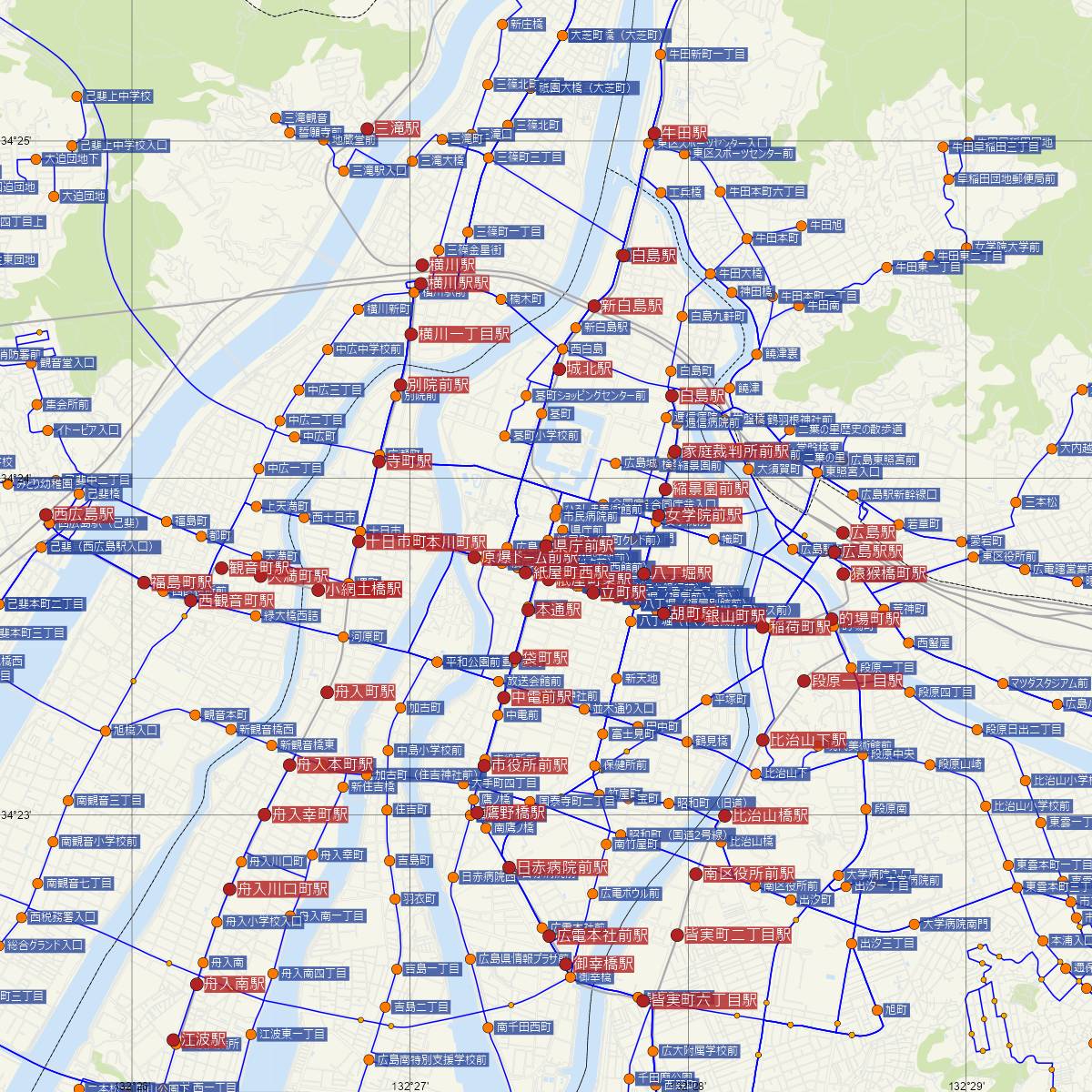 県庁前駅（アストラムライン）周辺のバス路線図