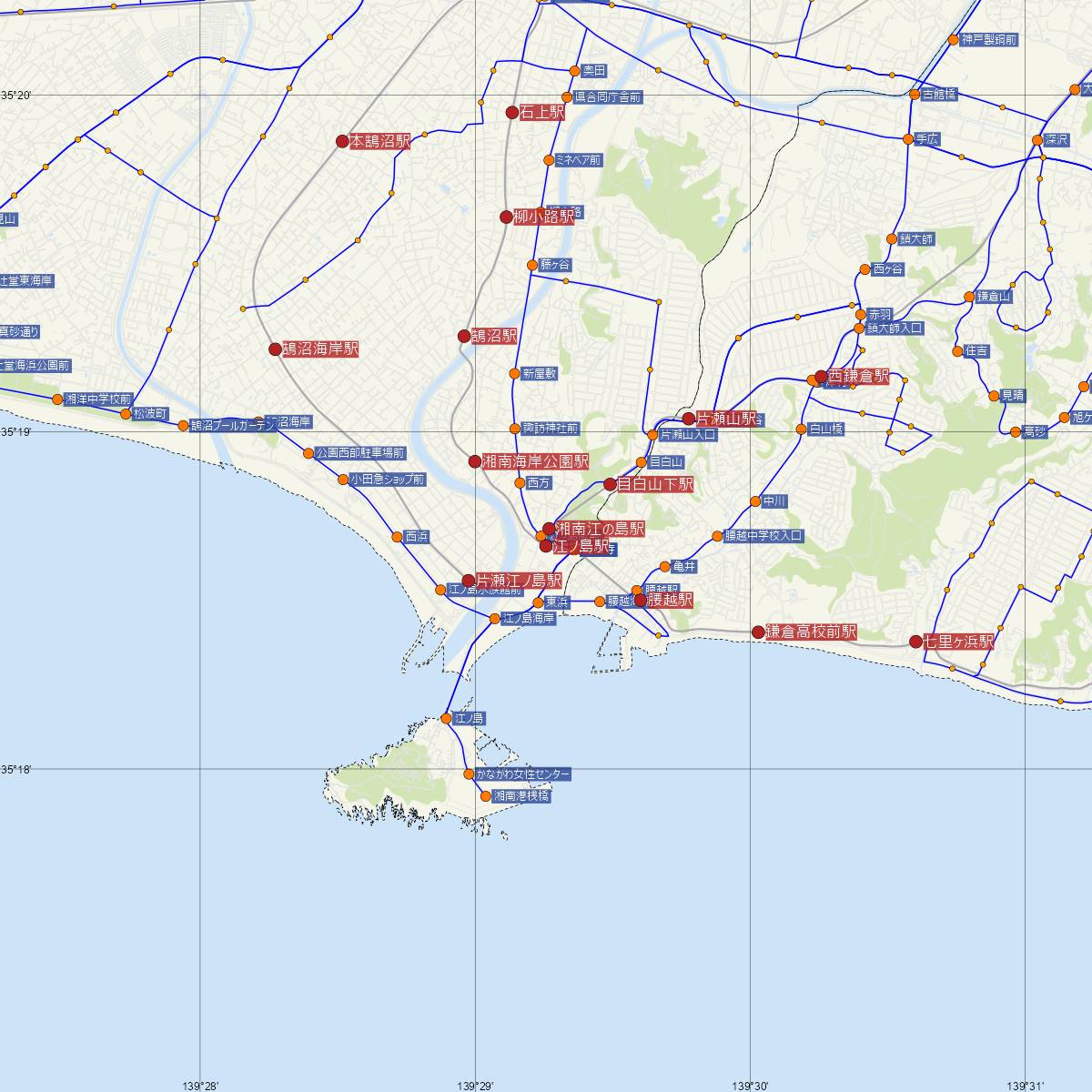 江ノ島駅（江ノ電）周辺のバス路線図