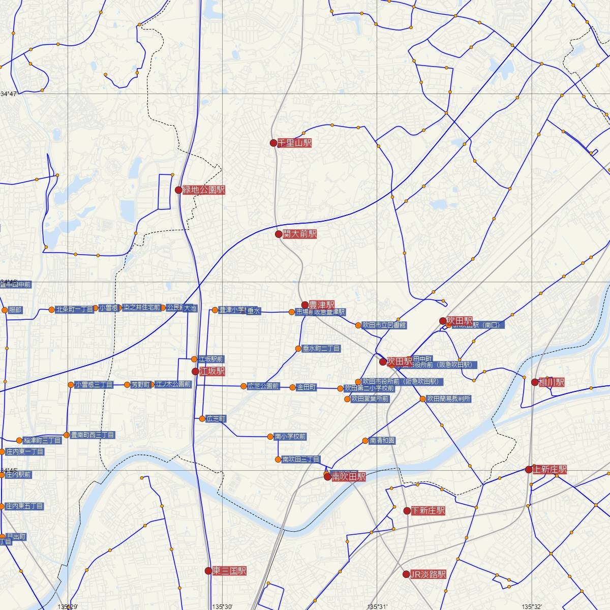 豊津駅（阪急電鉄）周辺のバス路線図