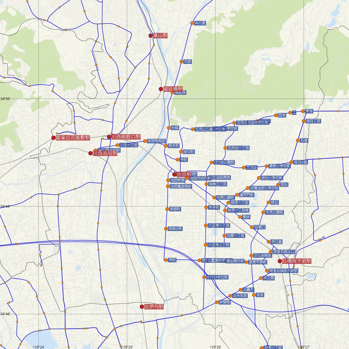 池田駅（阪急電鉄）周辺のバス路線図