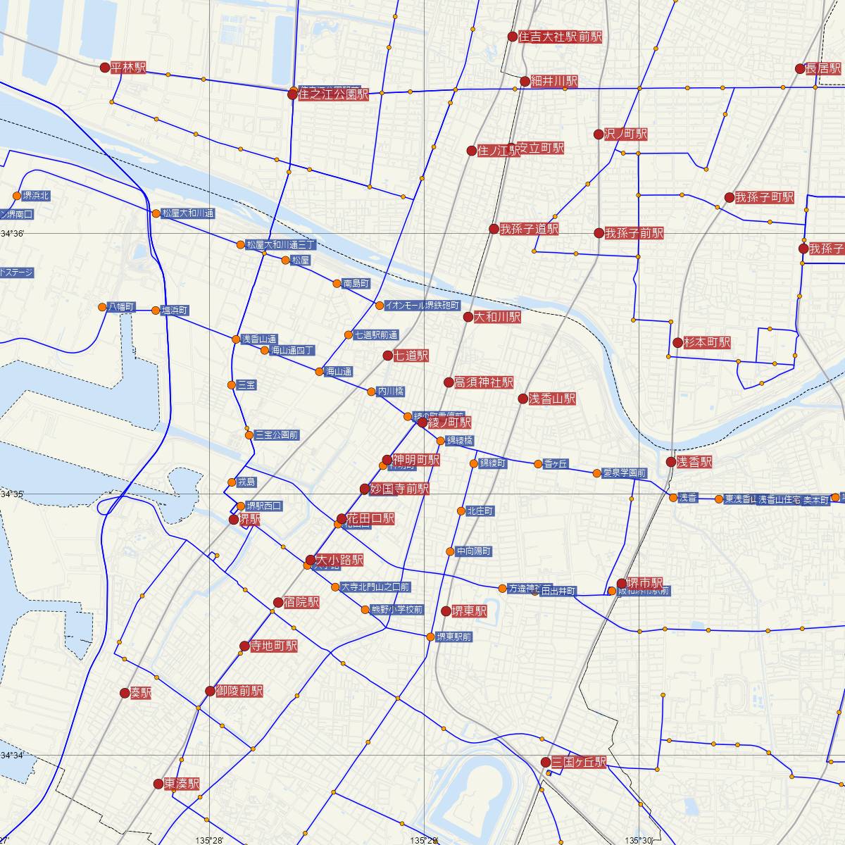 綾ノ町駅（阪堺電車）周辺のバス路線図