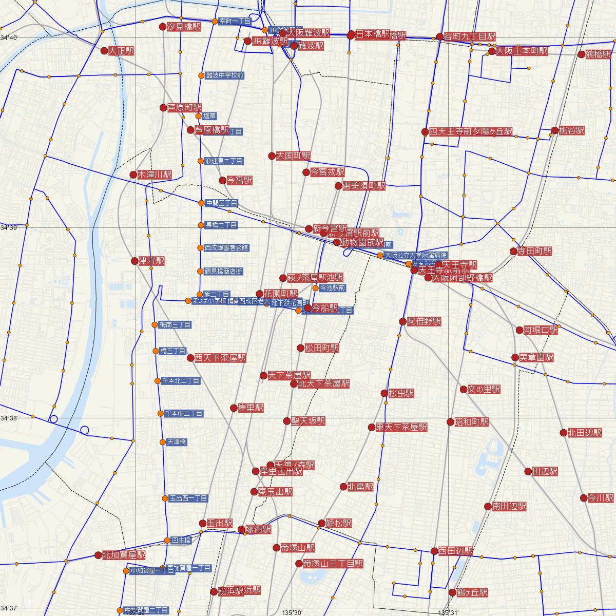 今船駅（阪堺電車）周辺のバス路線図