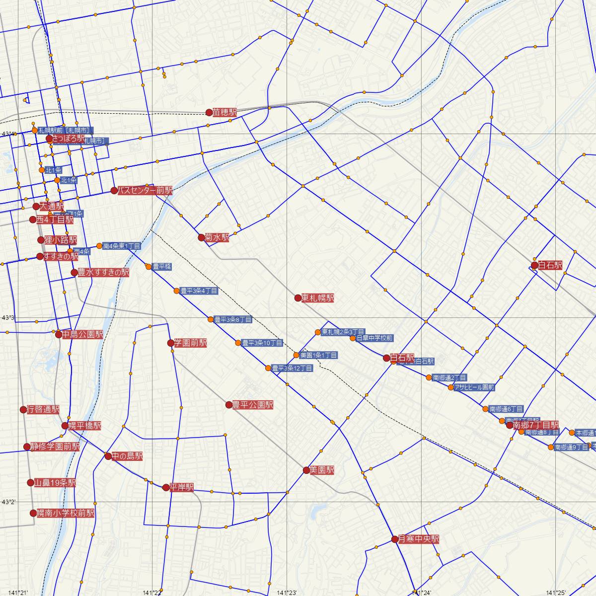東札幌駅（札幌市営地下鉄）周辺のバス路線図