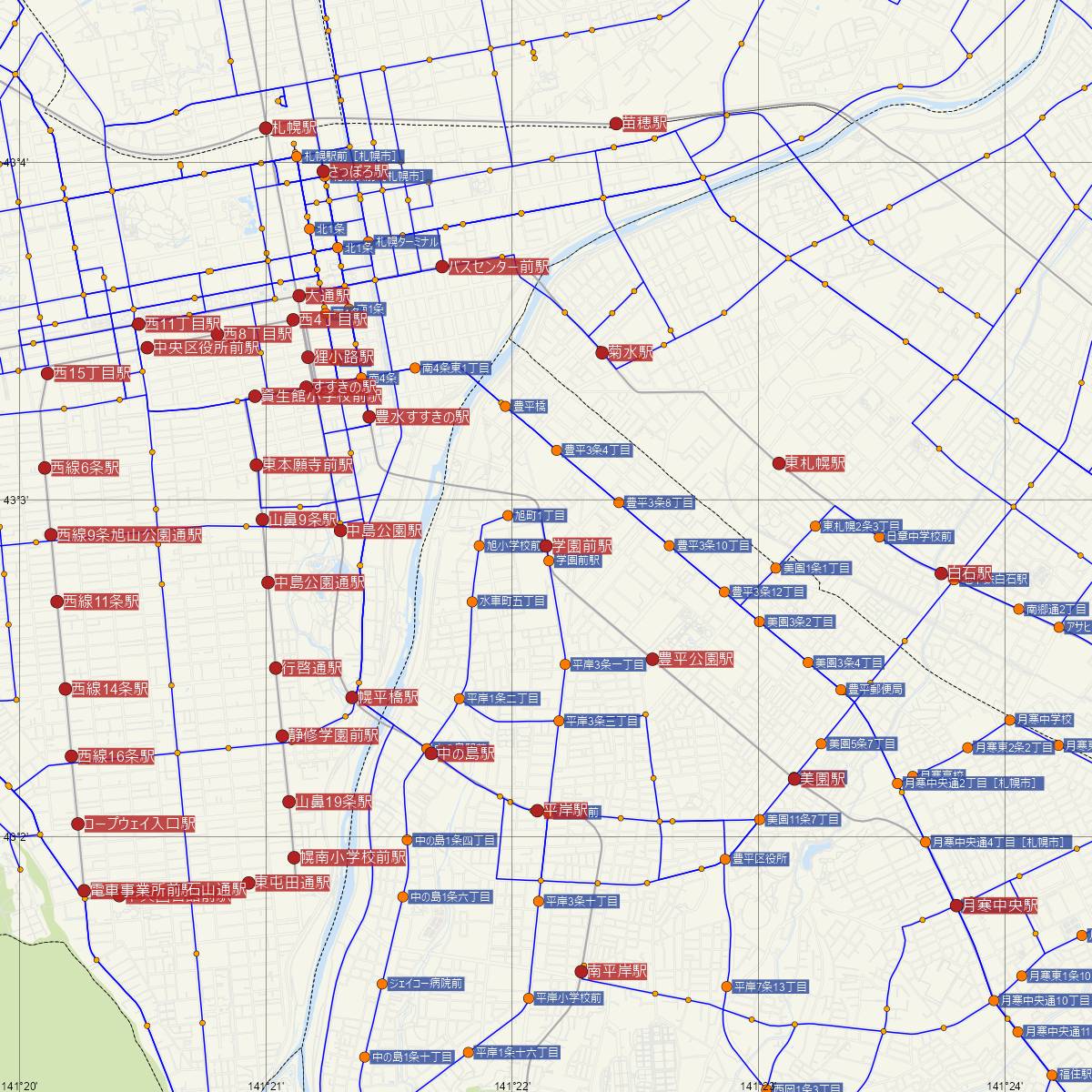 学園前駅（札幌市営地下鉄）周辺のバス路線図