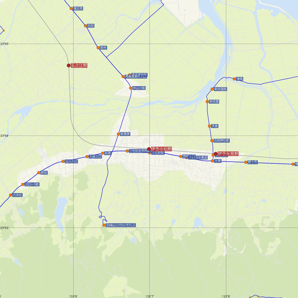 伊予小松駅（JR四国）周辺のバス路線図