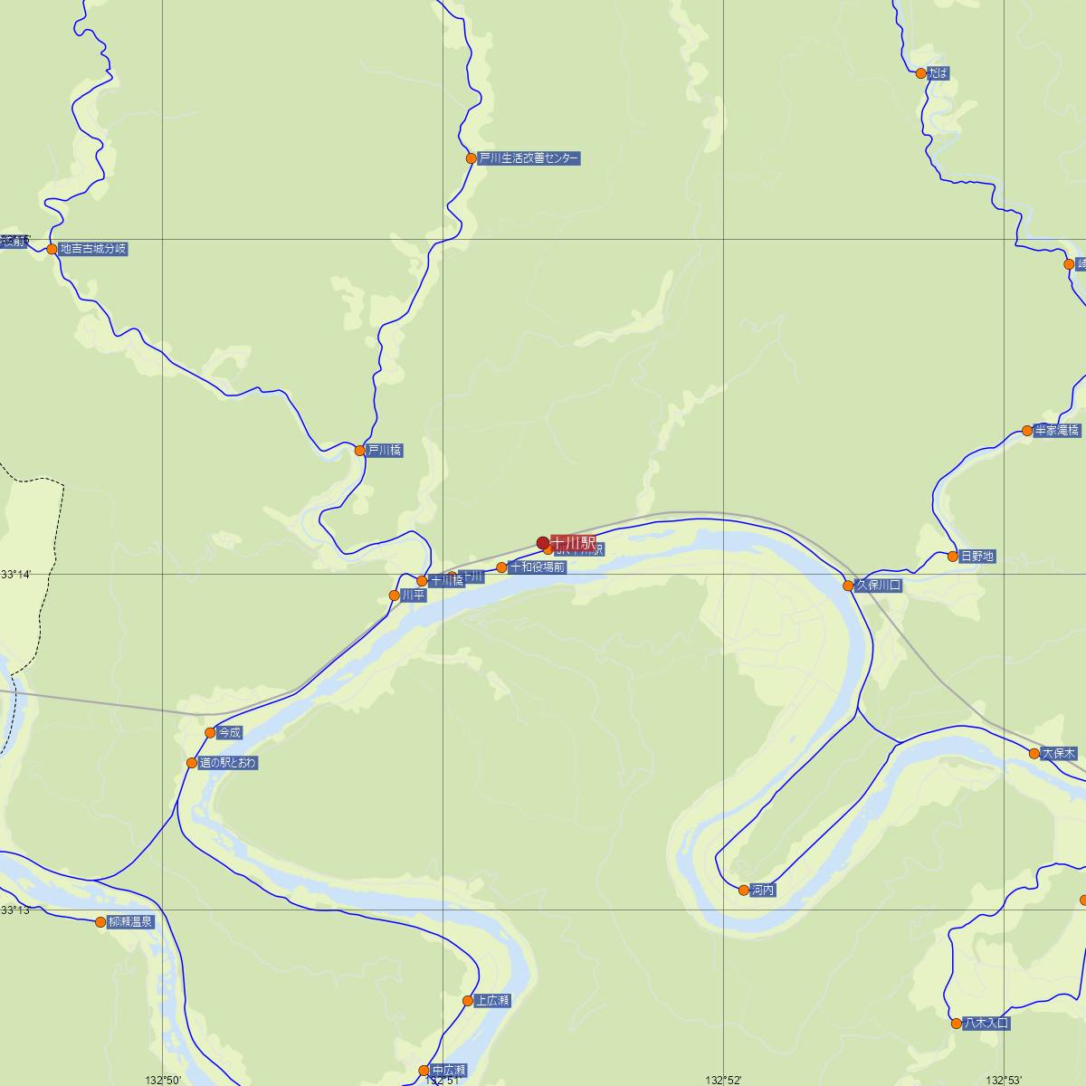 十川駅（JR四国）周辺のバス路線図