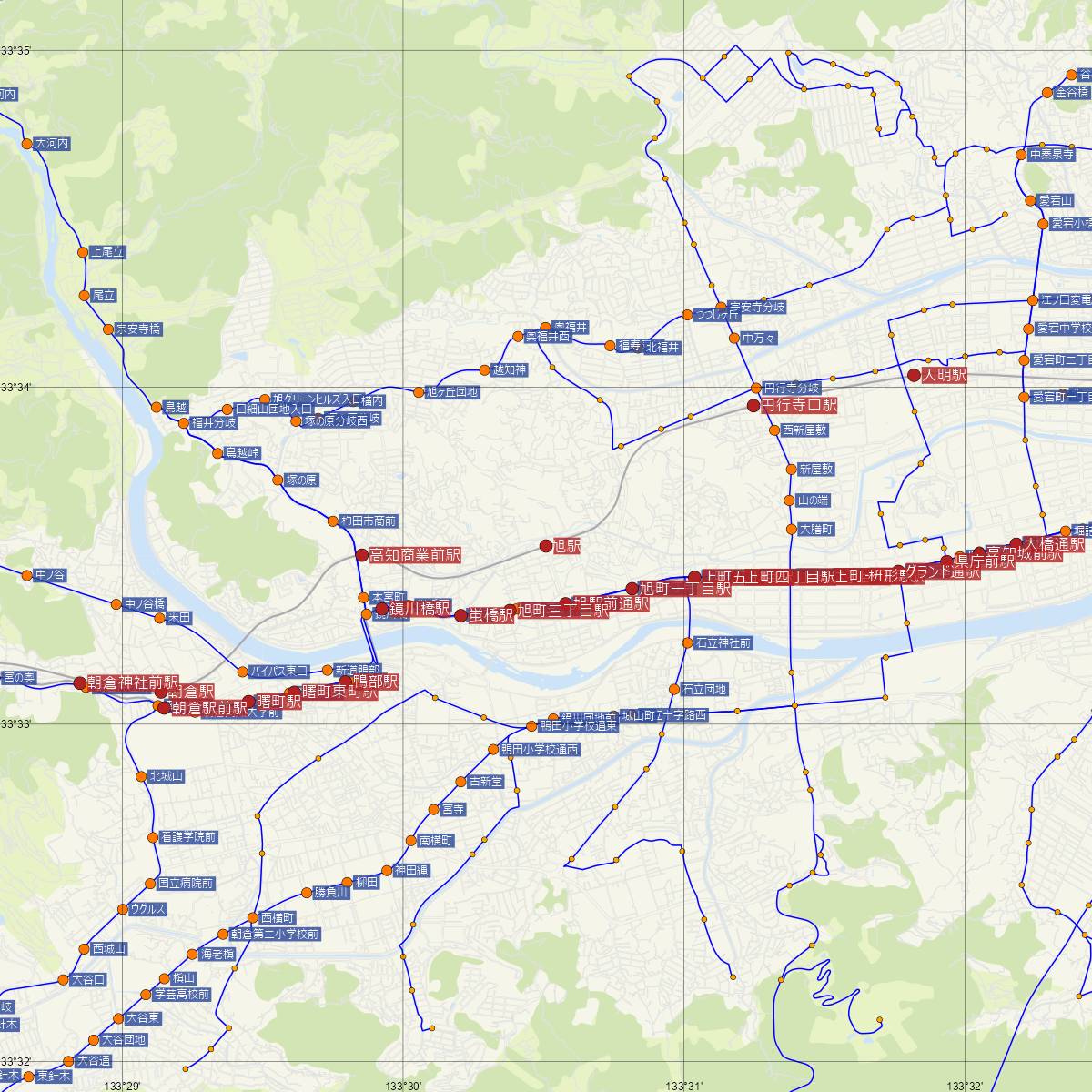 旭駅（JR四国）周辺のバス路線図