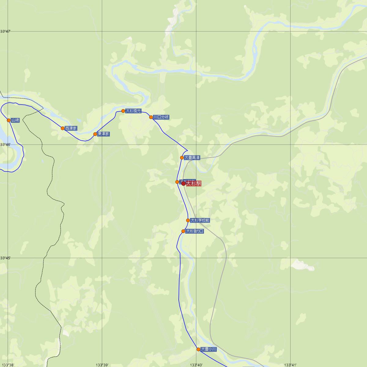 大杉駅（JR四国）周辺のバス路線図