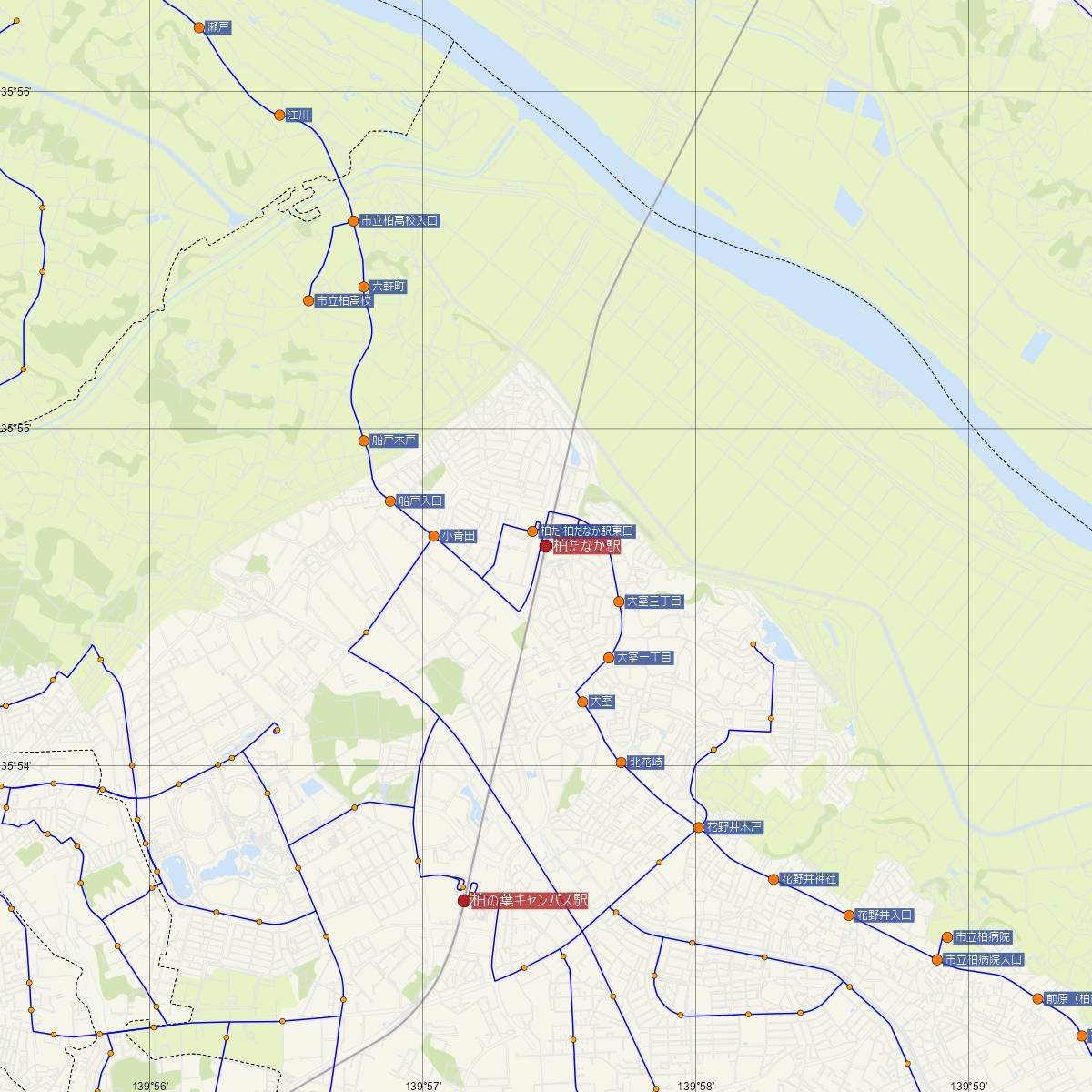 柏たなか駅（つくばエクスプレス）周辺のバス路線図
