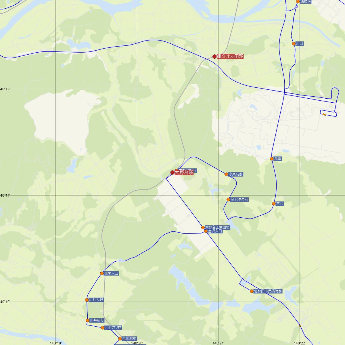 大野台駅（秋田内陸線）周辺のバス路線図