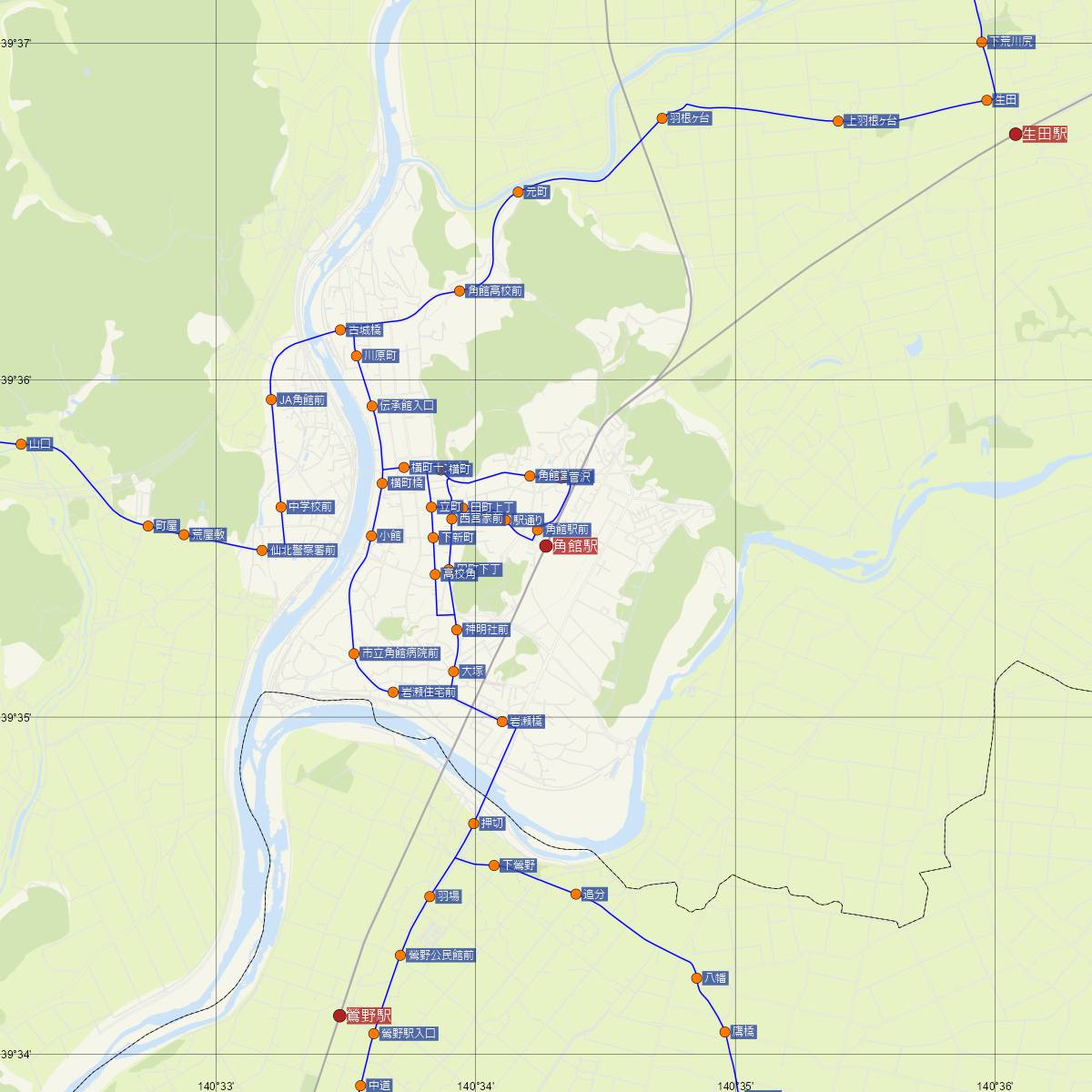 角館駅（秋田内陸線）周辺のバス路線図