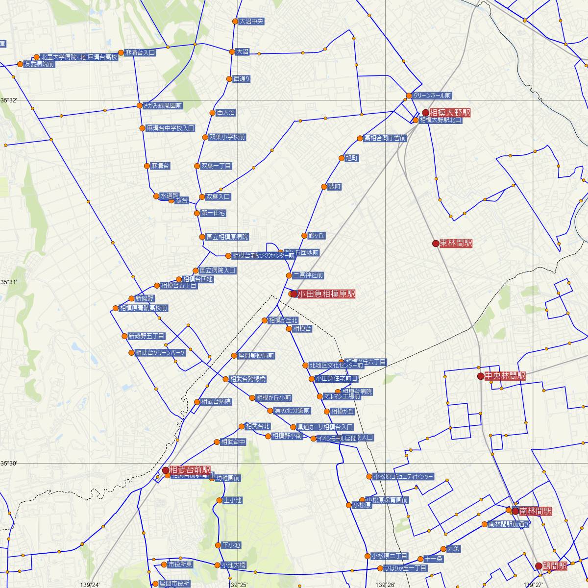 小田急相模原駅（小田急線）周辺のバス路線図