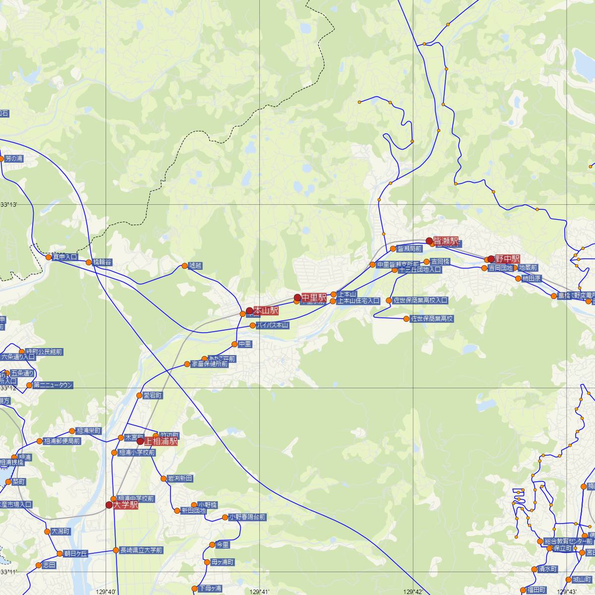 中里駅（松浦鉄道）周辺のバス路線図
