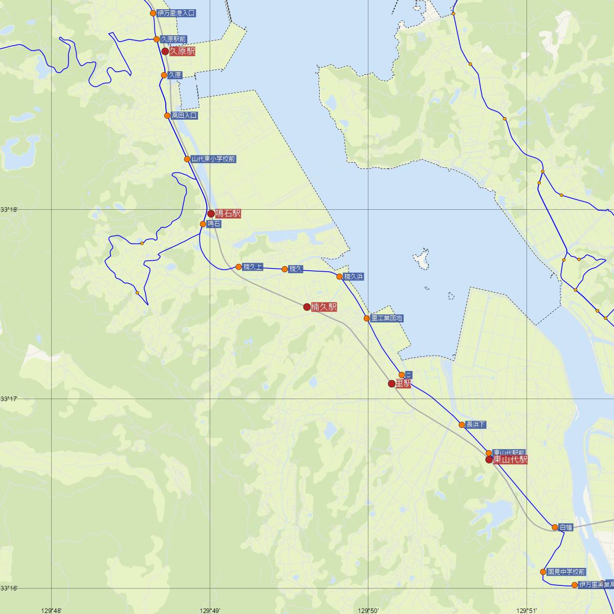 楠久駅（松浦鉄道）周辺のバス路線図