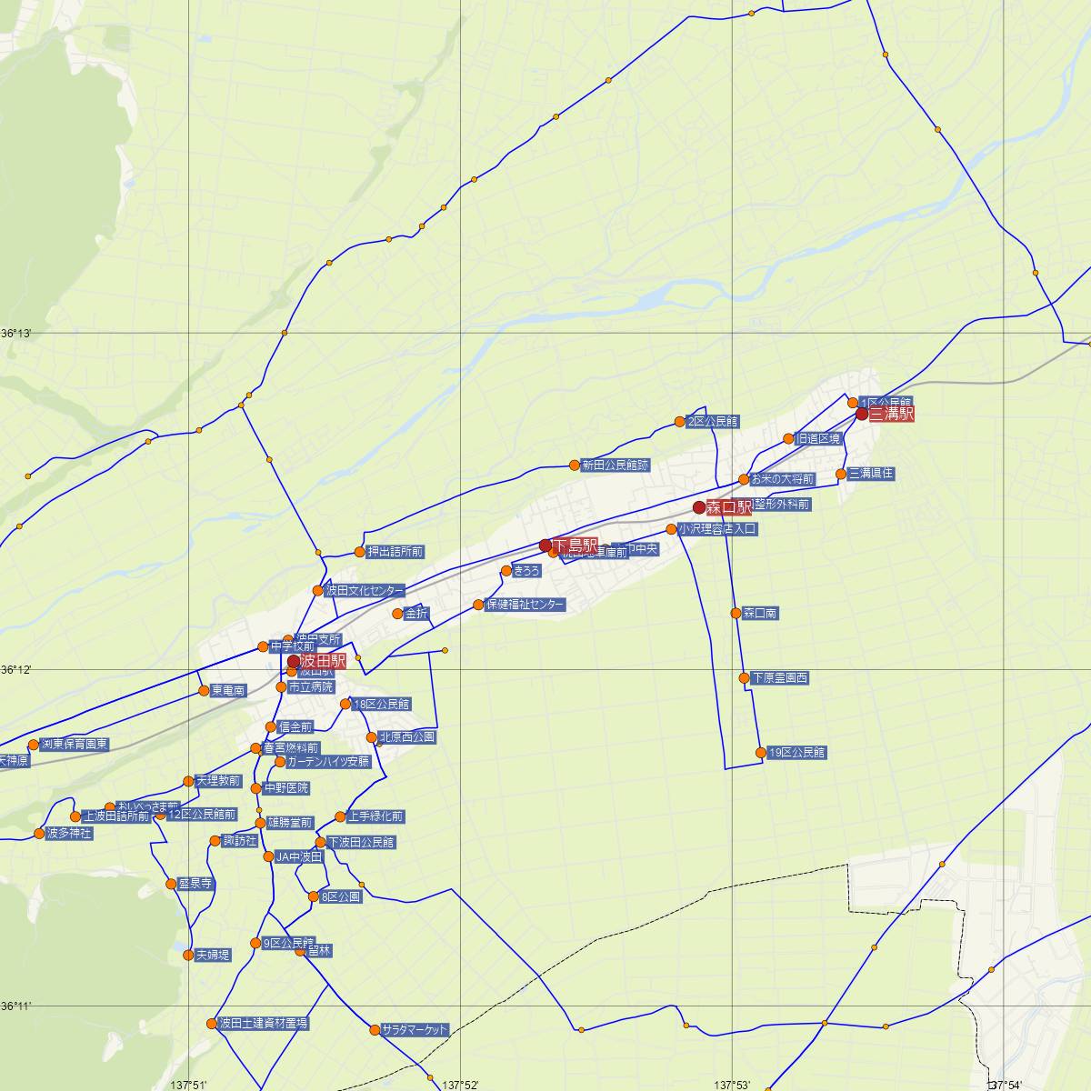 下島駅（松本電鉄上高地線）周辺のバス路線図