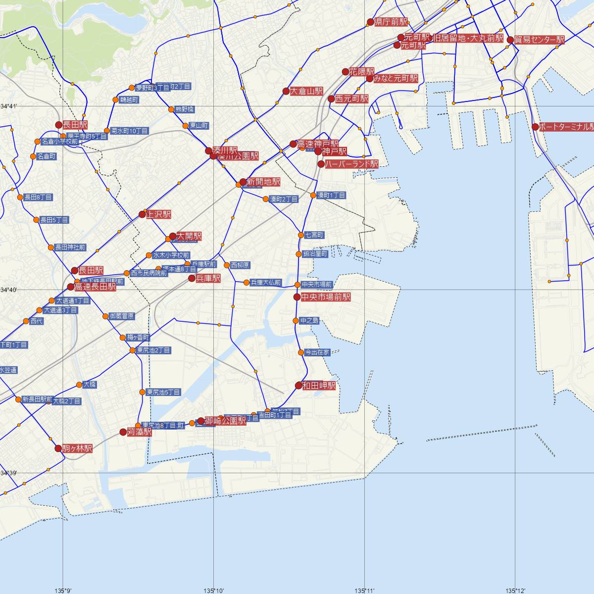 中央市場前駅（神戸市営地下鉄）周辺のバス路線図