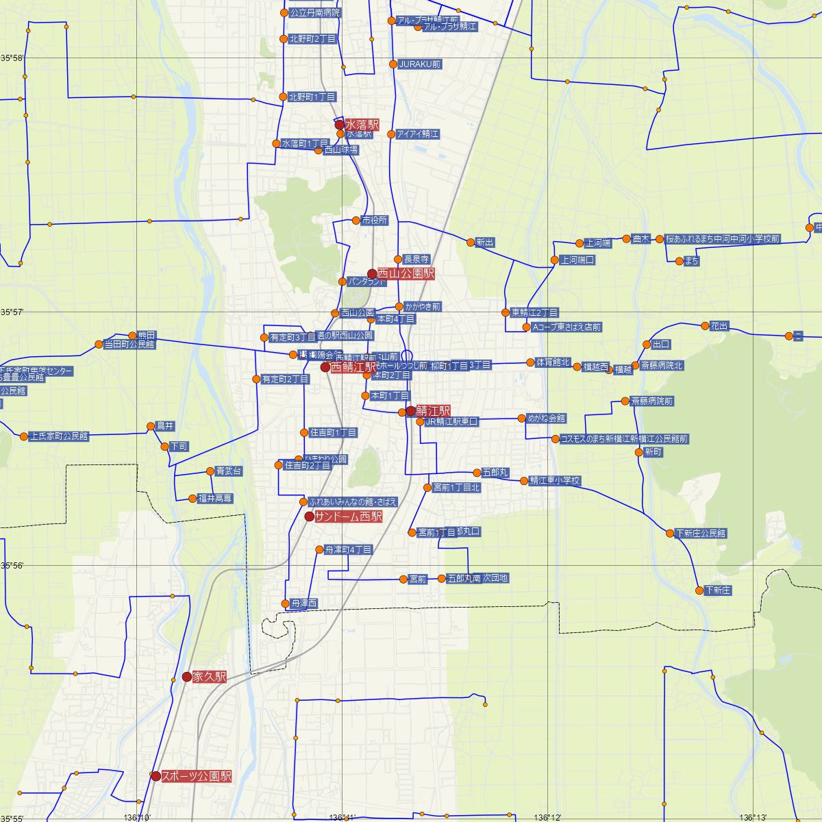 鯖江駅（JR西日本）周辺のバス路線図