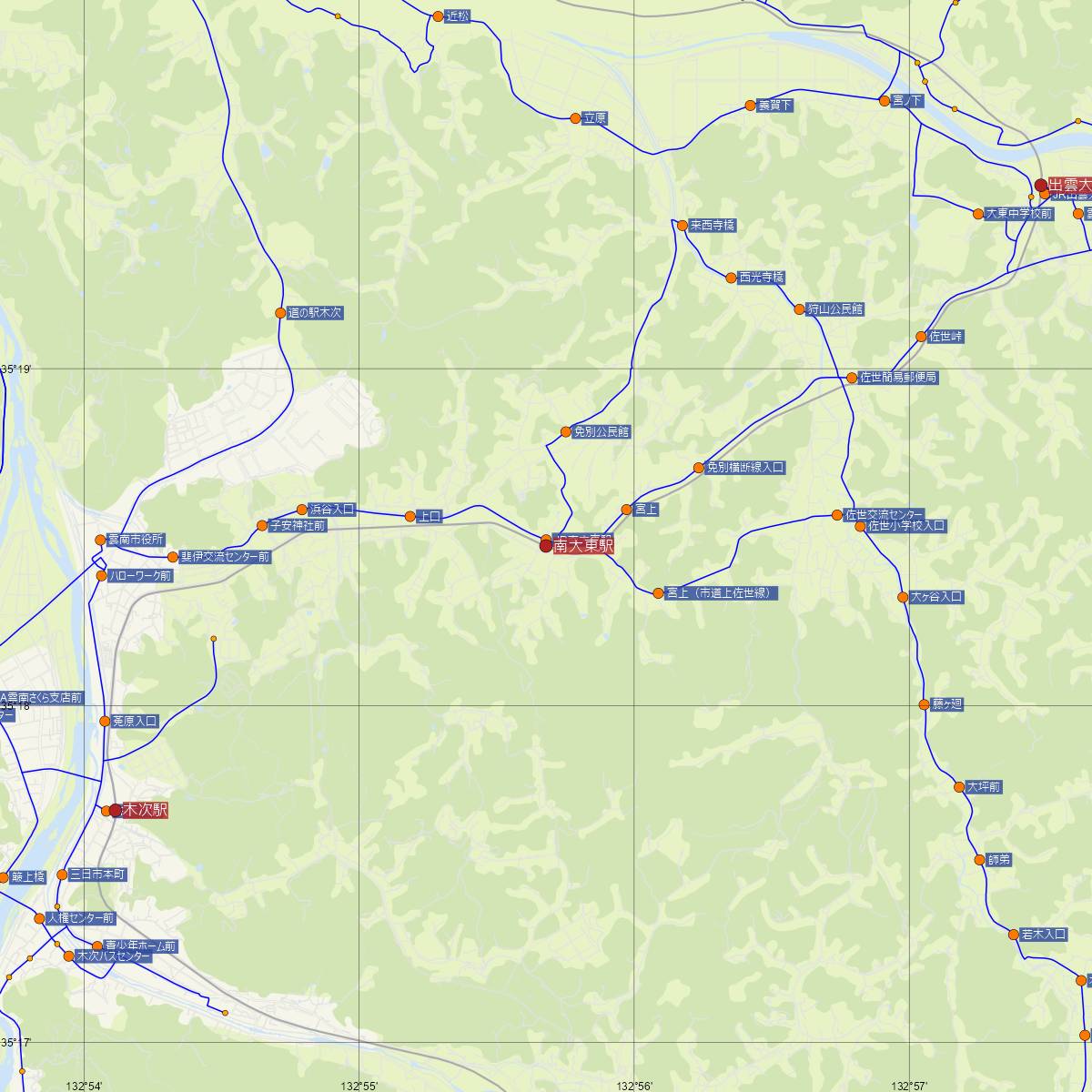 南大東駅（JR西日本）周辺のバス路線図