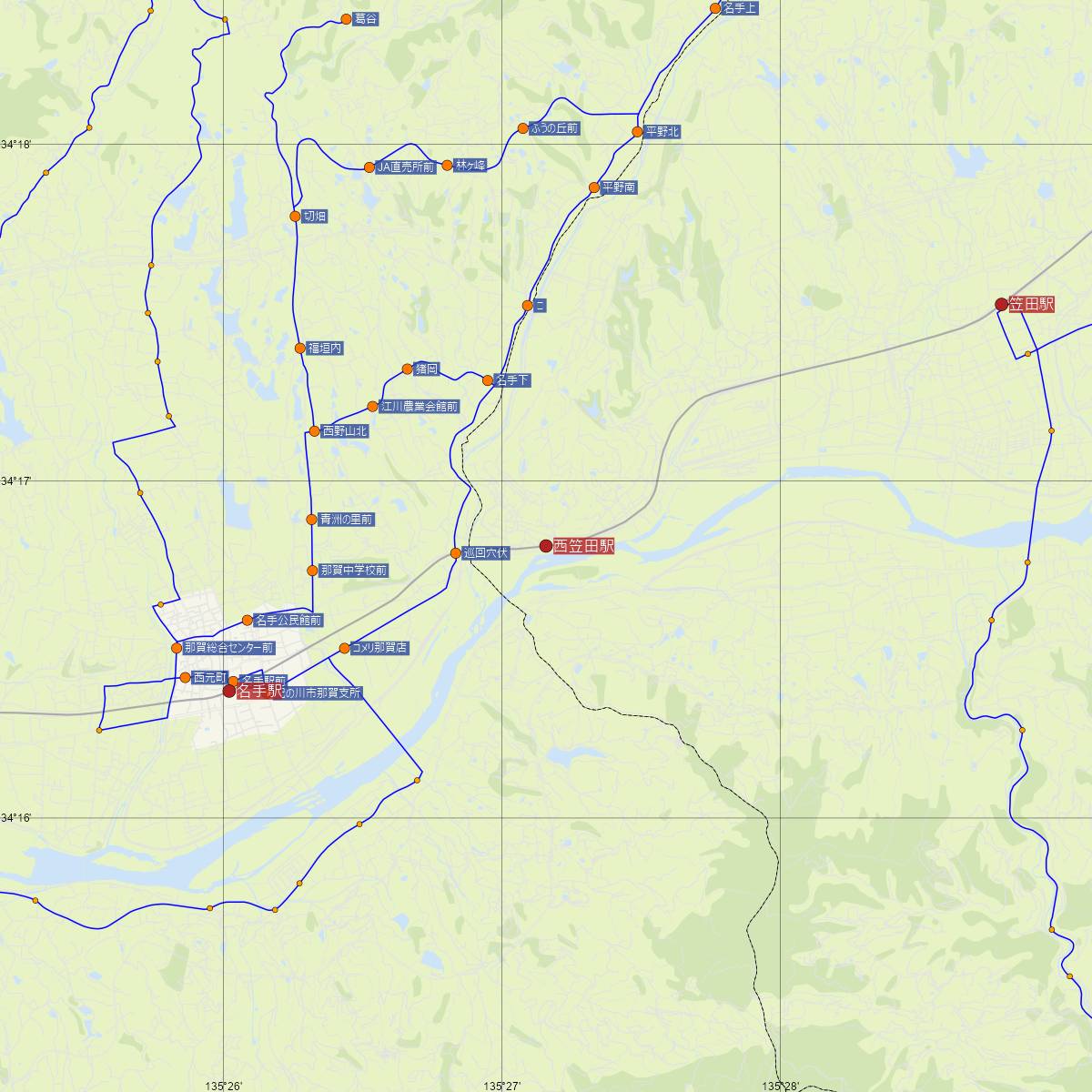 西笠田駅（JR西日本）周辺のバス路線図