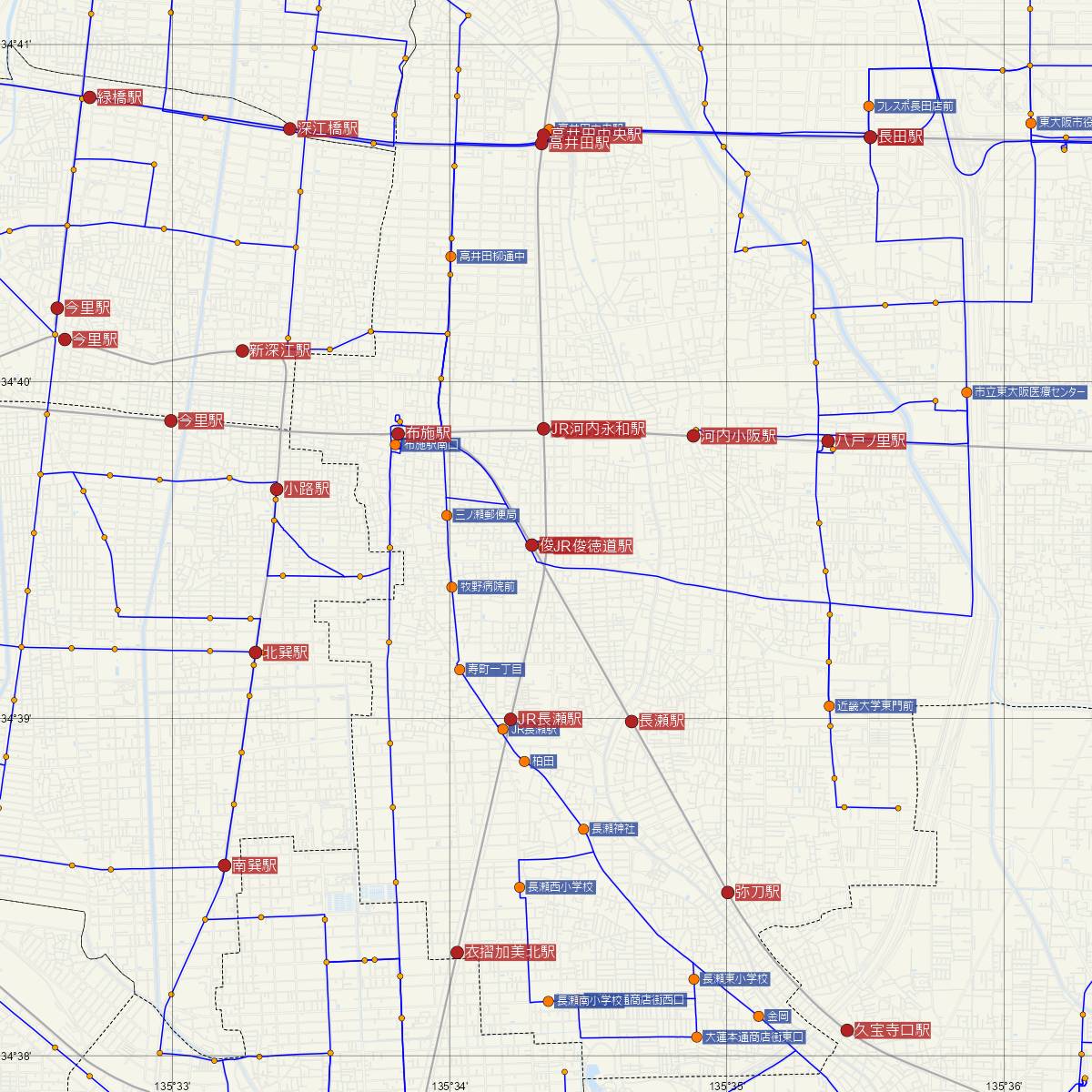 JR俊徳道駅（JR西日本）周辺のバス路線図