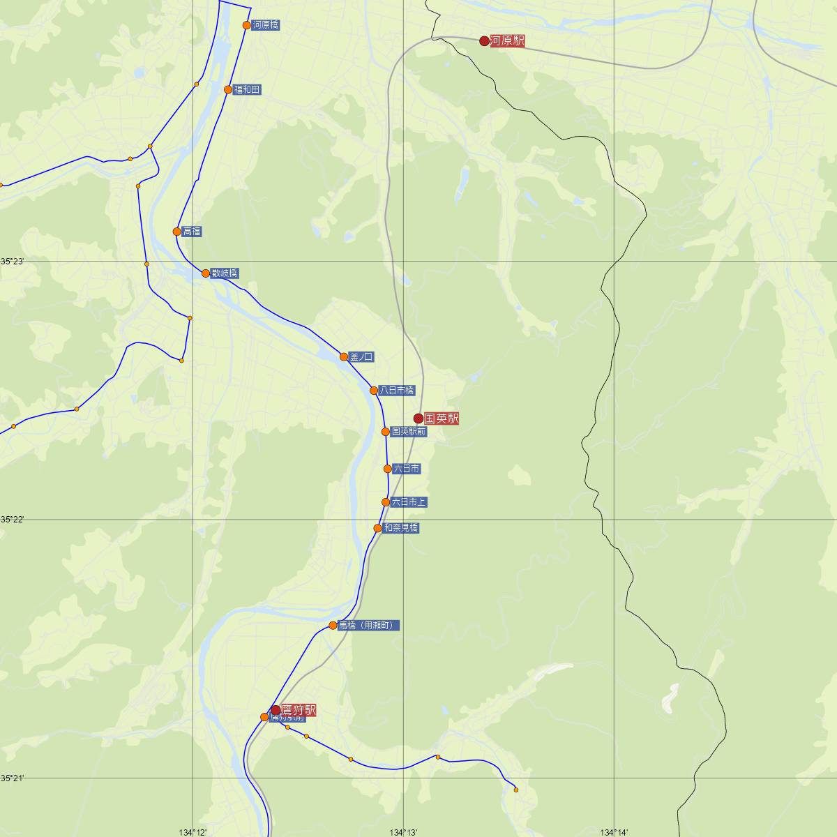 国英駅（JR西日本）周辺のバス路線図