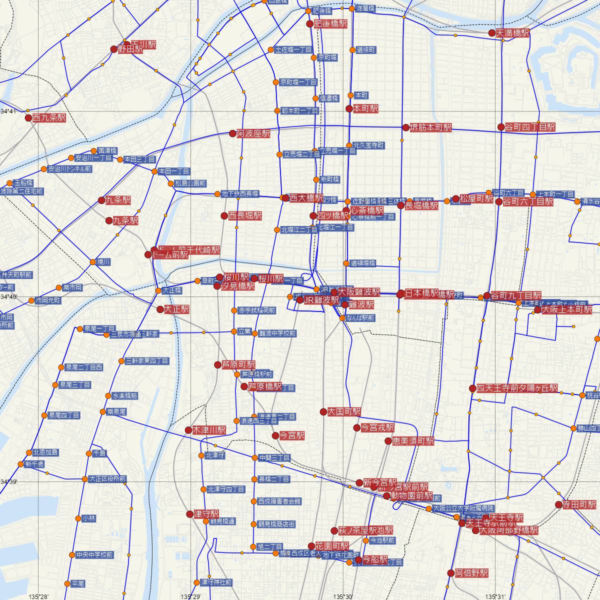 JR難波駅（JR西日本）周辺のバス路線図