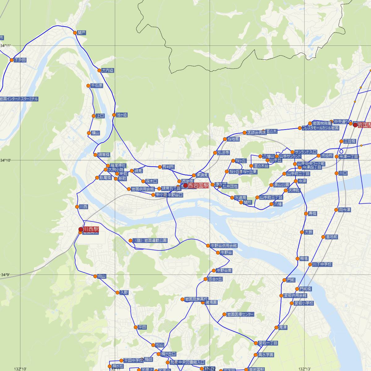 西岩国駅（JR西日本）周辺のバス路線図