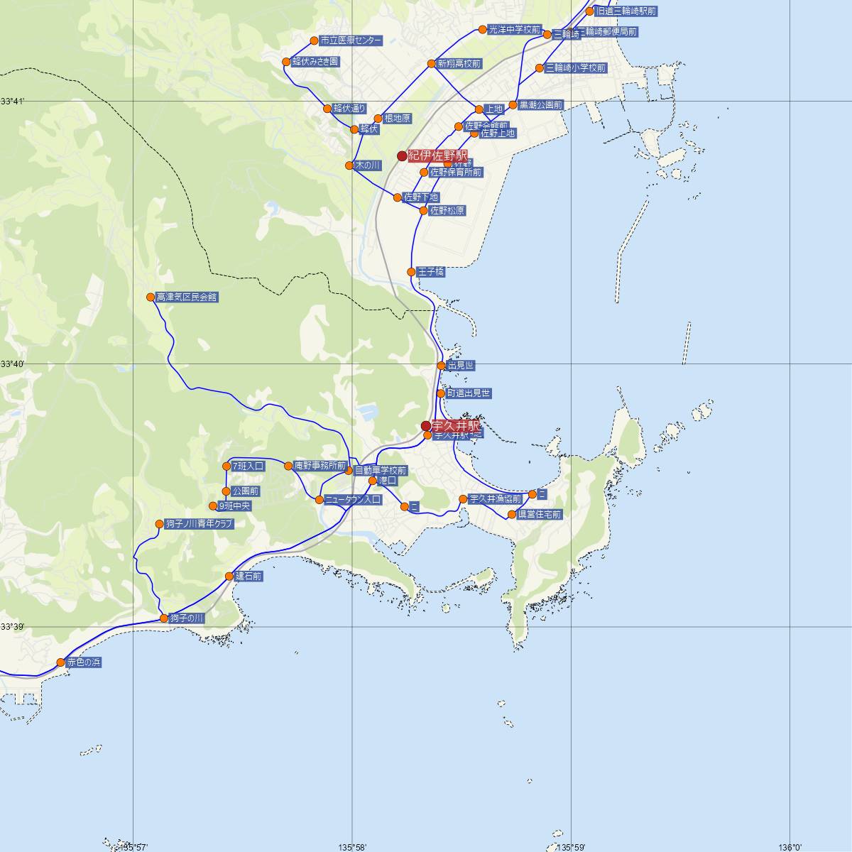 宇久井駅（JR西日本）周辺のバス路線図