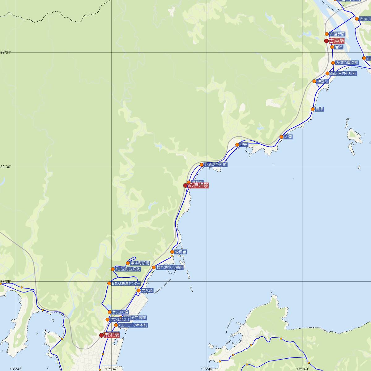 紀伊姫駅（JR西日本）周辺のバス路線図