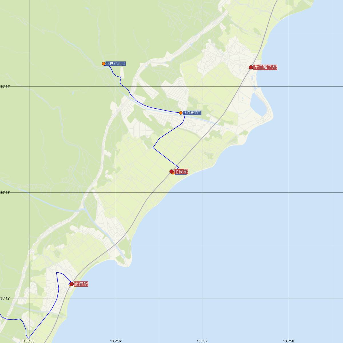 比良駅（JR西日本）周辺のバス路線図