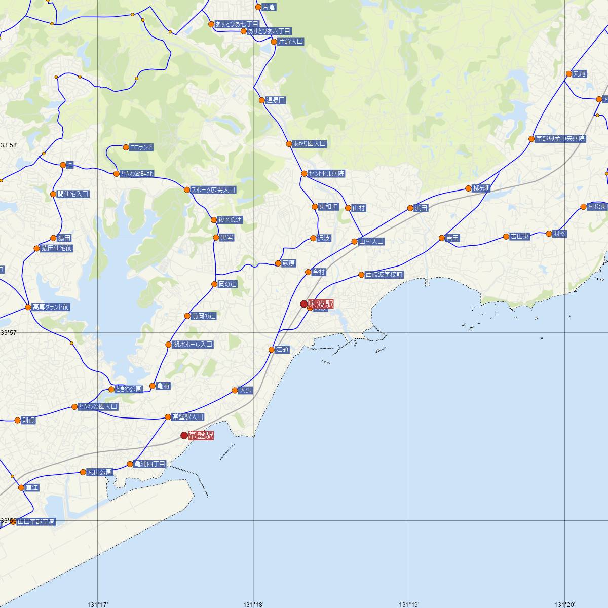 床波駅（JR西日本）周辺のバス路線図