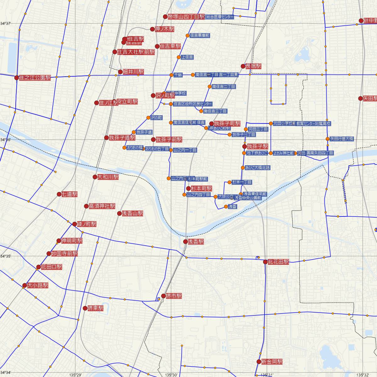杉本町駅（JR西日本）周辺のバス路線図